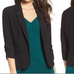 Eliza J Ruched Sleeve Blazer in Black